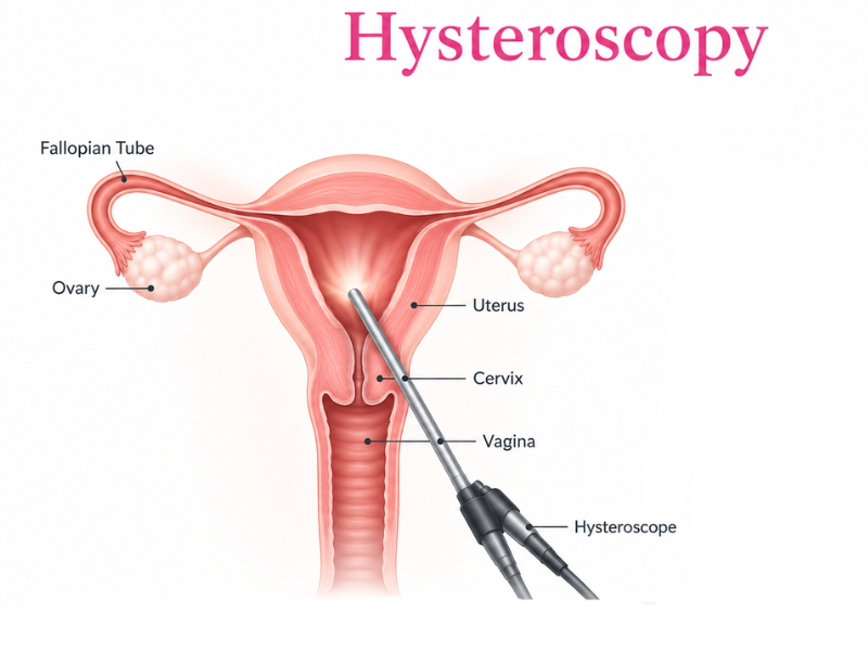 Hysteroscopy procedure showing a hysteroscope inside the uterus